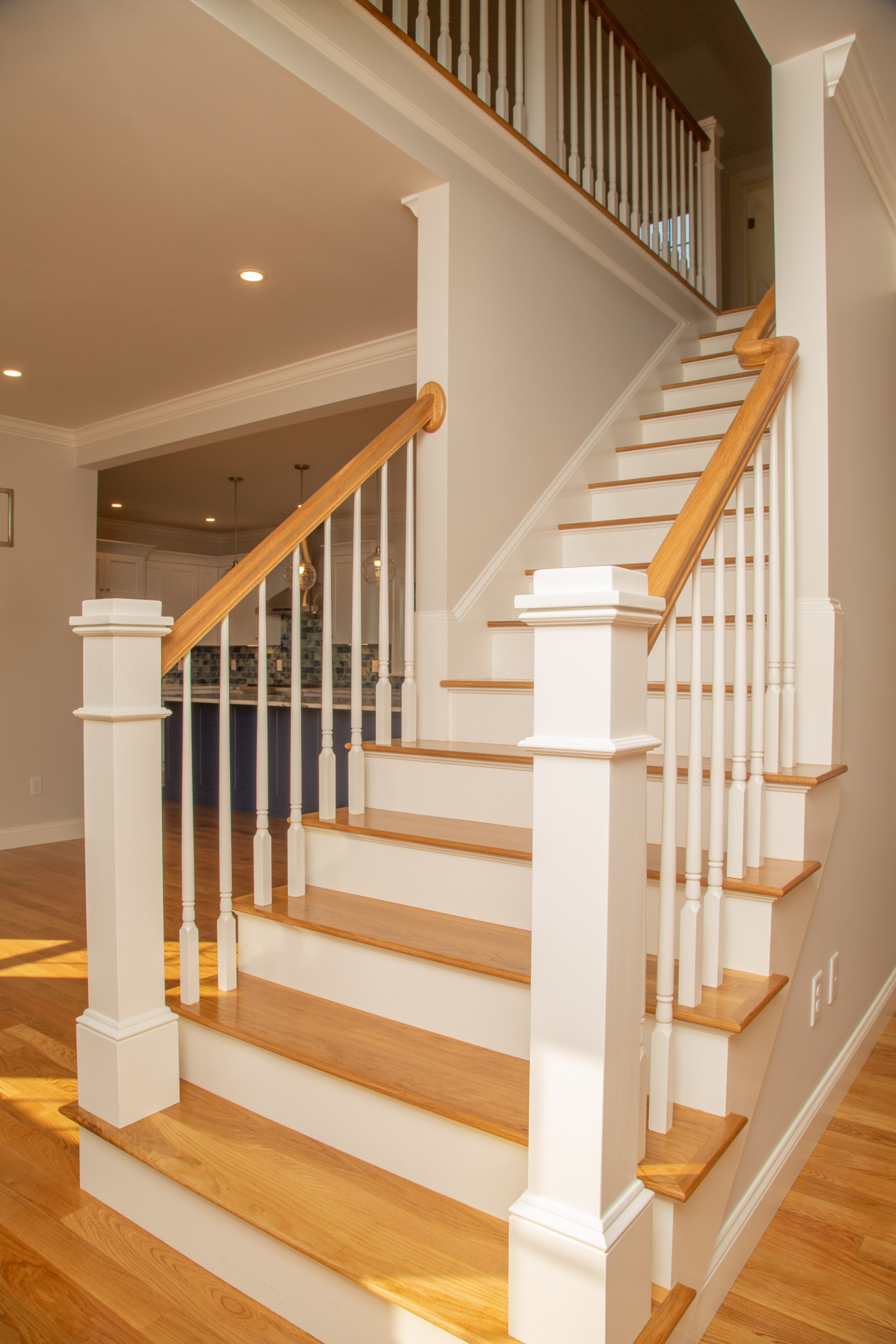 Wooden staircase in new home