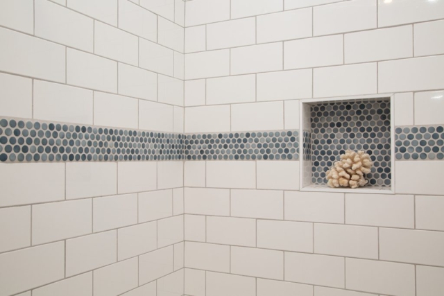 Shower tile detail in remodeled bathroom